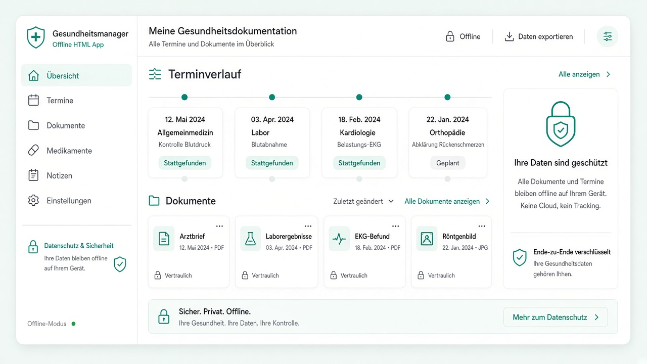 Demo-Oberfläche Gesundheitsmanager mit Zeitlinie