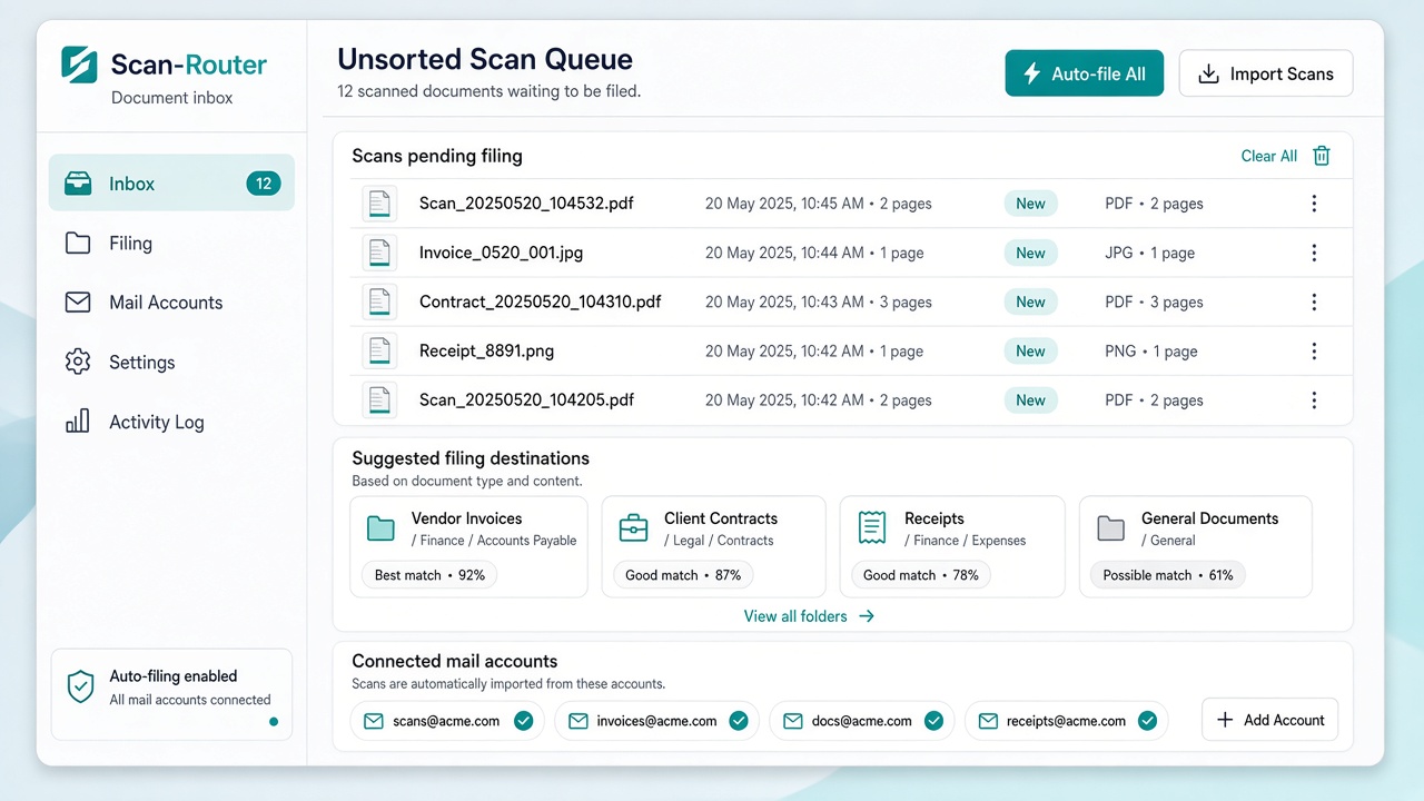Demo-Oberfläche Scan-Router mit Unsortiert-Posteingang